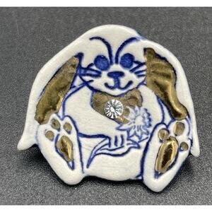 McMichaels Porcelain Bunny Rabbit Brooch Pin Hand Painted Fired On 18k Gold